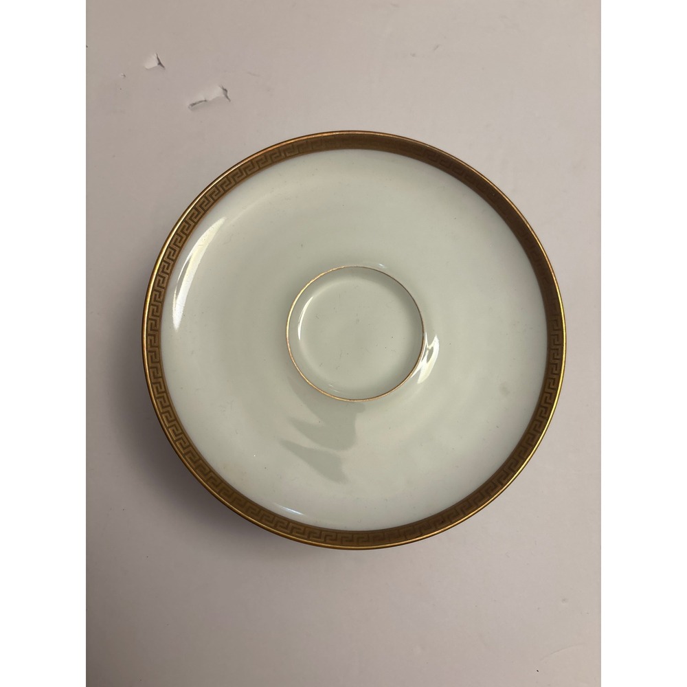 Treasure Chest Germany Saucer Gold Greek Key Rim White Porcelain Set of 6